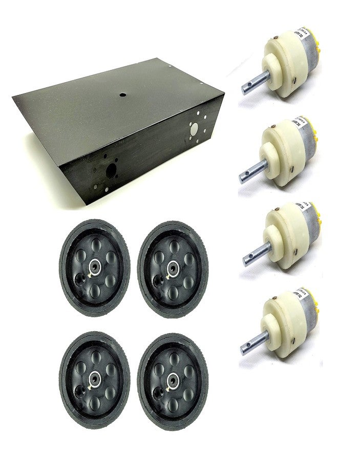 INVENTO 4 Wheel Car Kit Metal Chassis 260x130x45mm + 60 RPM DC Motor + 95x40 mm Wheel Robot Smart Car DIY - Image 1